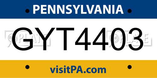 GYT4403 Pennsylvania License Plate