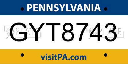 GYT8743 Pennsylvania License Plate