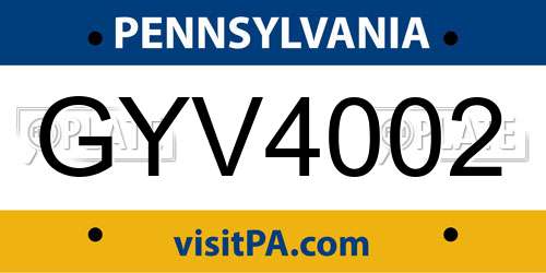 GYV4002 Pennsylvania License Plate