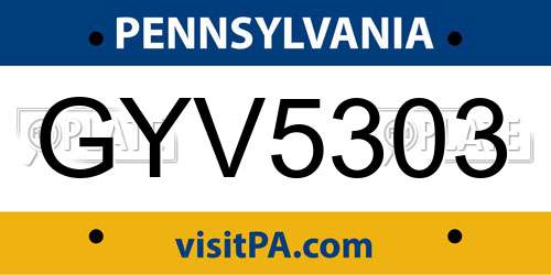 GYV5303 Pennsylvania License Plate