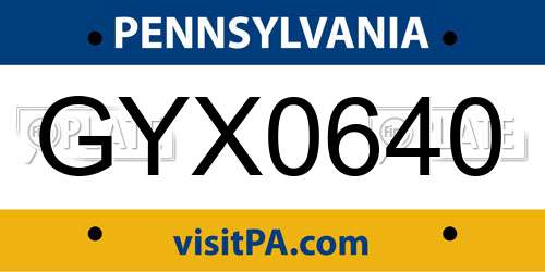 GYX0640 Pennsylvania License Plate