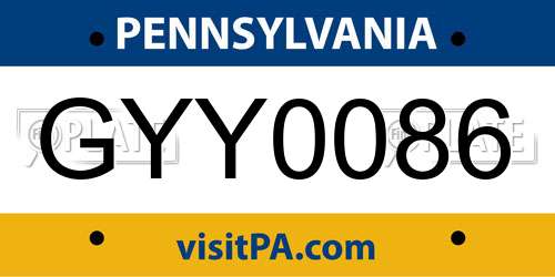 GYY0086 Pennsylvania License Plate