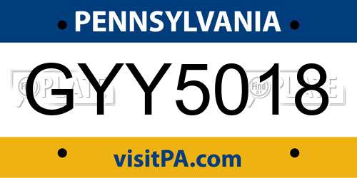 GYY5018 Pennsylvania License Plate