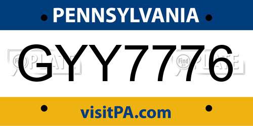 GYY7776 Pennsylvania License Plate