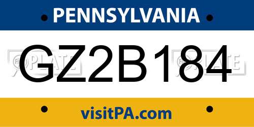 GZ2B184 Pennsylvania License Plate