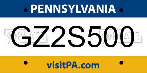 GZ2S500 Pennsylvania License Plate