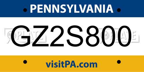 GZ2S800 Pennsylvania License Plate