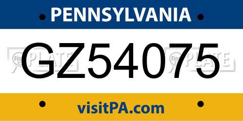 GZ54075 Pennsylvania License Plate
