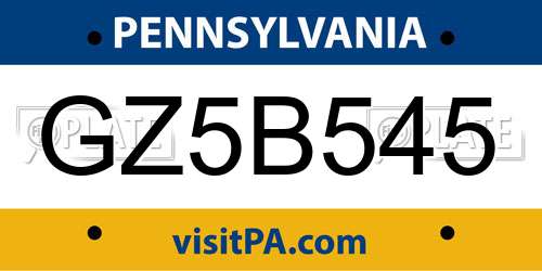 GZ5B545 Pennsylvania License Plate