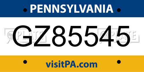 GZ85545 Pennsylvania License Plate