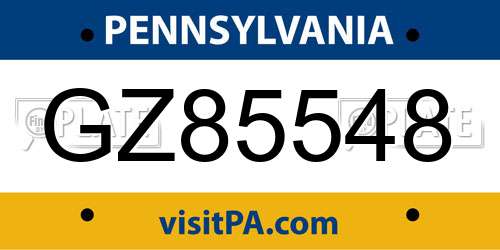 GZ85548 Pennsylvania License Plate