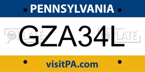 GZA34L Pennsylvania License Plate