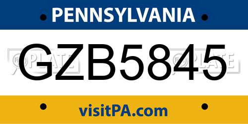 GZB5845 Pennsylvania License Plate