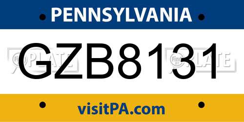 GZB8131 Pennsylvania License Plate