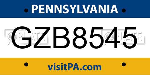 GZB8545 Pennsylvania License Plate