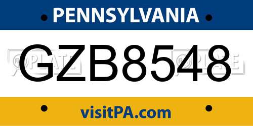GZB8548 Pennsylvania License Plate