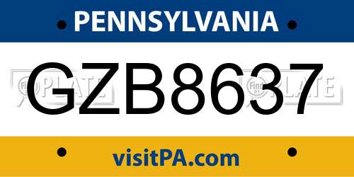 GZB8637 Pennsylvania License Plate