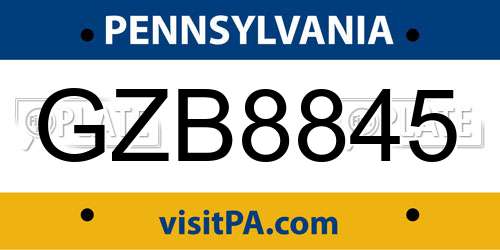 GZB8845 Pennsylvania License Plate