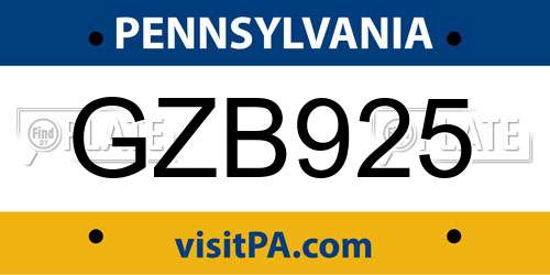 GZB925 Pennsylvania License Plate
