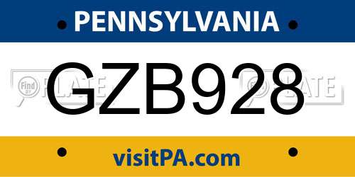 GZB928 Pennsylvania License Plate