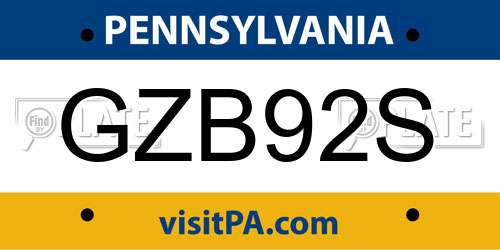 GZB92S Pennsylvania License Plate