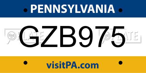 GZB975 Pennsylvania License Plate