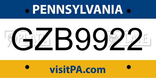 GZB9922 Pennsylvania License Plate