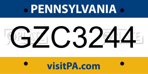 GZC3244 Pennsylvania License Plate