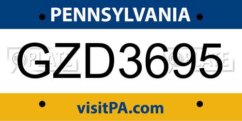 GZD3695 Pennsylvania License Plate