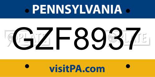GZF8937 Pennsylvania License Plate