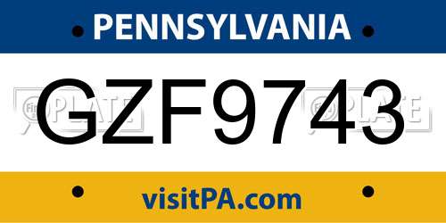 GZF9743 Pennsylvania License Plate