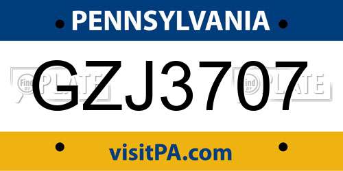 GZJ3707 Pennsylvania License Plate