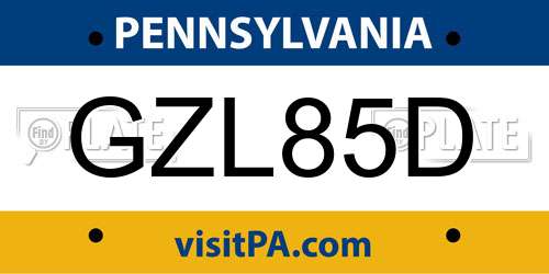 GZL85D Pennsylvania License Plate