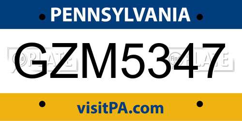 GZM5347 Pennsylvania License Plate