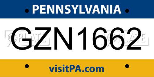 GZN1662 Pennsylvania License Plate