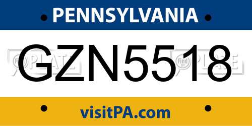 GZN5518 Pennsylvania License Plate