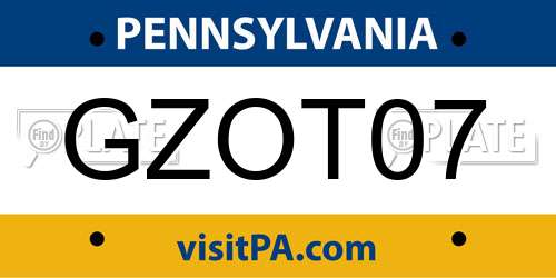 GZOT07 Pennsylvania License Plate