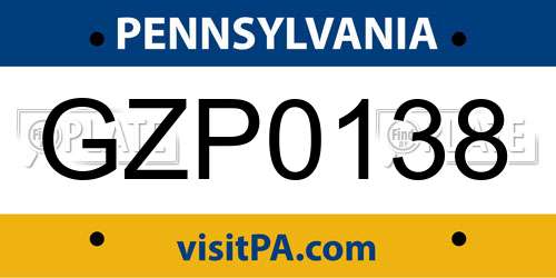 GZP0138 Pennsylvania License Plate