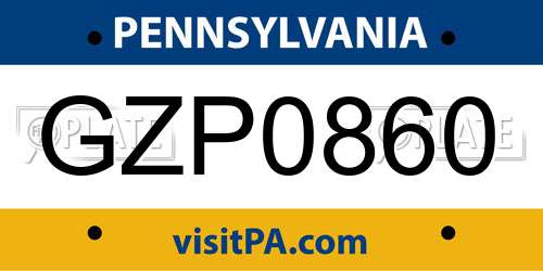 GZP0860 Pennsylvania License Plate