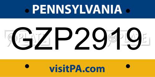 GZP2919 Pennsylvania License Plate