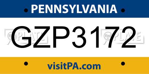 GZP3172 Pennsylvania License Plate