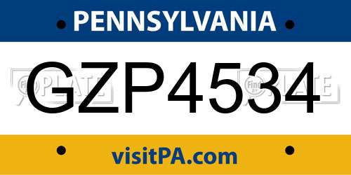GZP4534 Pennsylvania License Plate