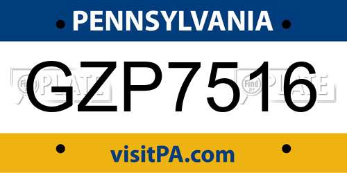 GZP7516 Pennsylvania License Plate