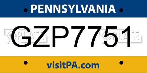 GZP7751 Pennsylvania License Plate