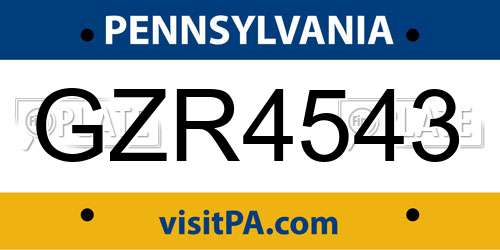 GZR4543 Pennsylvania License Plate