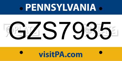GZS7935 Pennsylvania License Plate