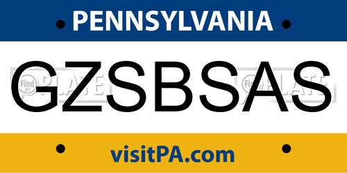 GZSBSAS Pennsylvania License Plate