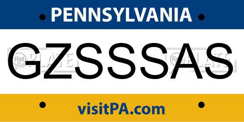 GZSSSAS Pennsylvania License Plate