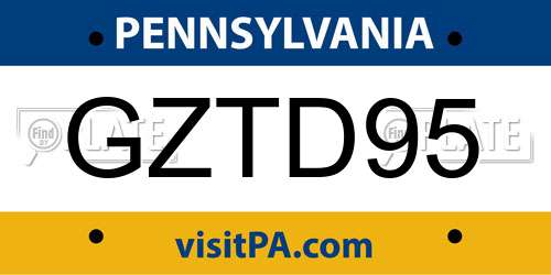 GZTD95 Pennsylvania License Plate