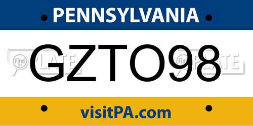 GZTO98 Pennsylvania License Plate